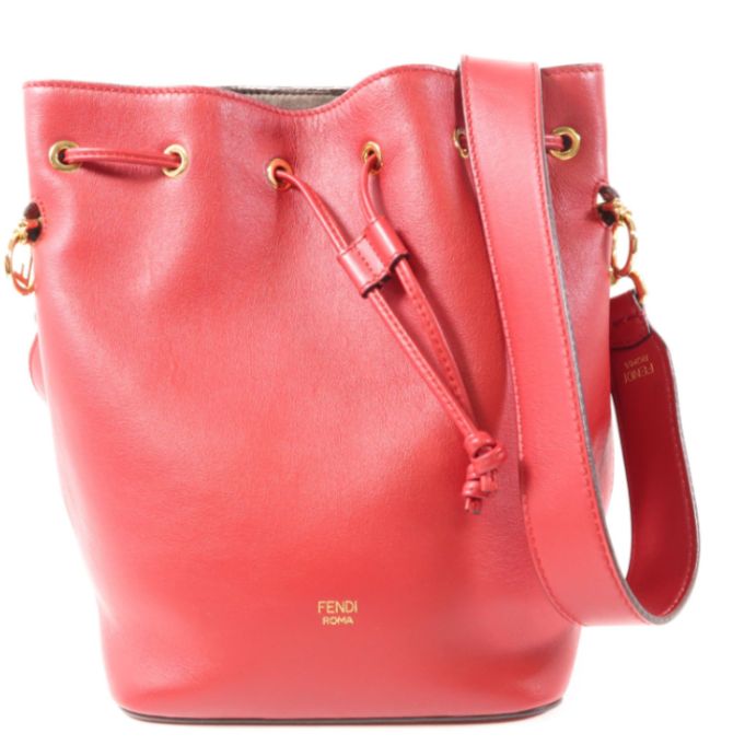 Fendi Mon Tresor Two-Way Leather Bag Hand Bag Shoulder Bag Red Euc